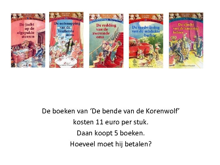 De boeken van ‘De bende van de Korenwolf’ kosten 11 euro per stuk. Daan