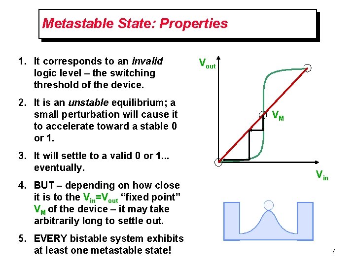 Metastable State: Properties 1. It corresponds to an invalid logic level – the switching