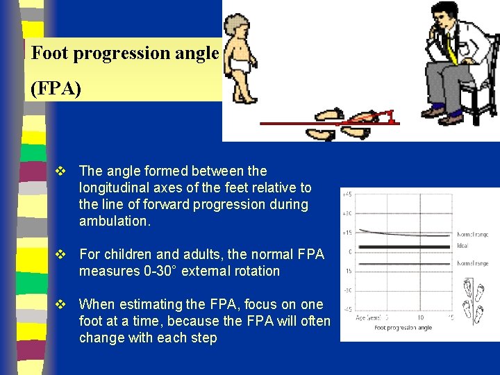 Foot progression angle (FPA) v The angle formed between the longitudinal axes of the