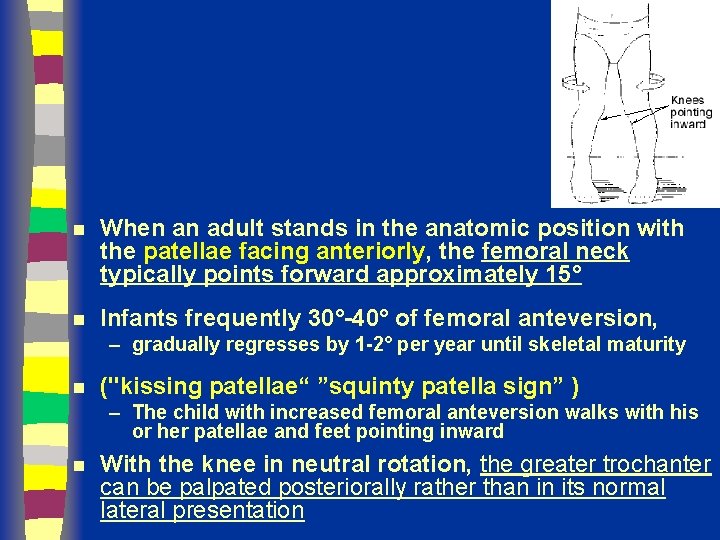 n When an adult stands in the anatomic position with the patellae facing anteriorly,