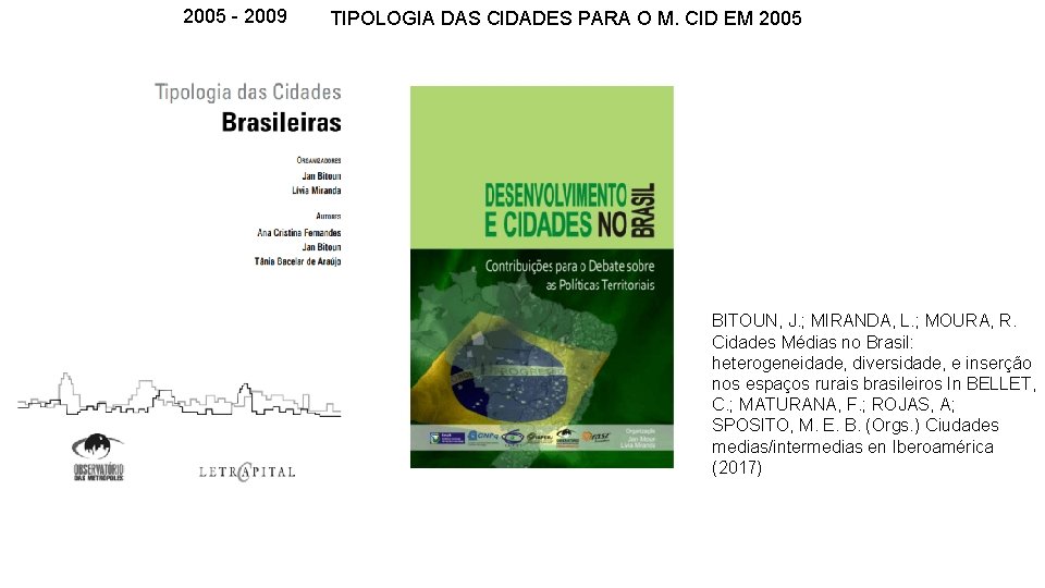 2005 - 2009 TIPOLOGIA DAS CIDADES PARA O M. CID EM 2005 BITOUN, J.
