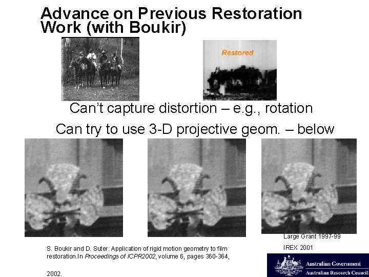 Advance on Previous Restoration Work (with Boukir) Can’t capture distortion – e. g. ,