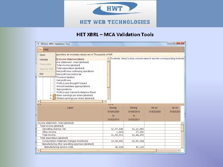 HET XBRL – MCA Validation Tools 