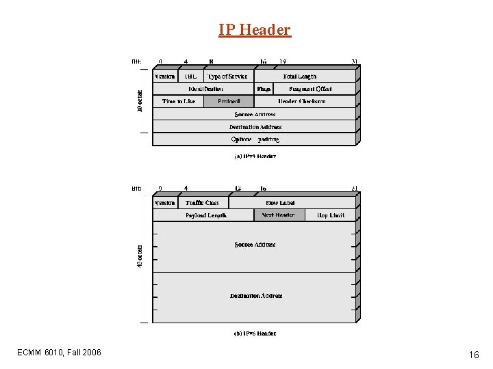 IP Header ECMM 6010, Fall 2006 16 