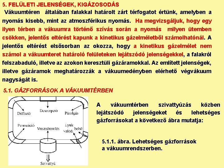 5. FELÜLETI JELENSÉGEK, KIGÁZOSODÁS Vákuumtéren általában falakkal határolt zárt térfogatot értünk, amelyben a nyomás