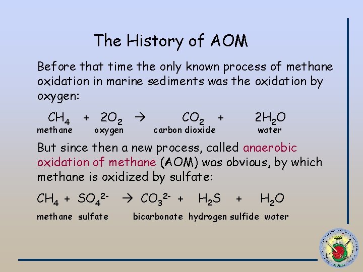 The History of AOM Before that time the only known process of methane oxidation