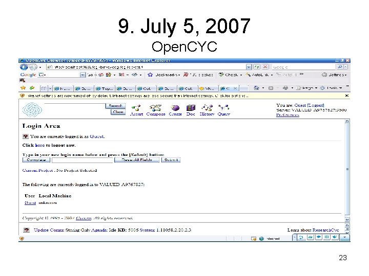 9. July 5, 2007 Open. CYC 23 