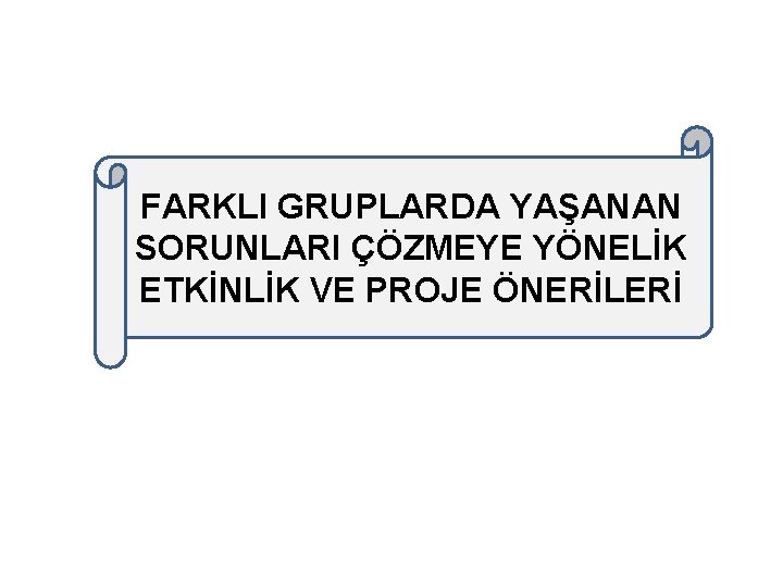 FARKLI GRUPLARDA YAŞANAN SORUNLARI ÇÖZMEYE YÖNELİK ETKİNLİK VE PROJE ÖNERİLERİ 