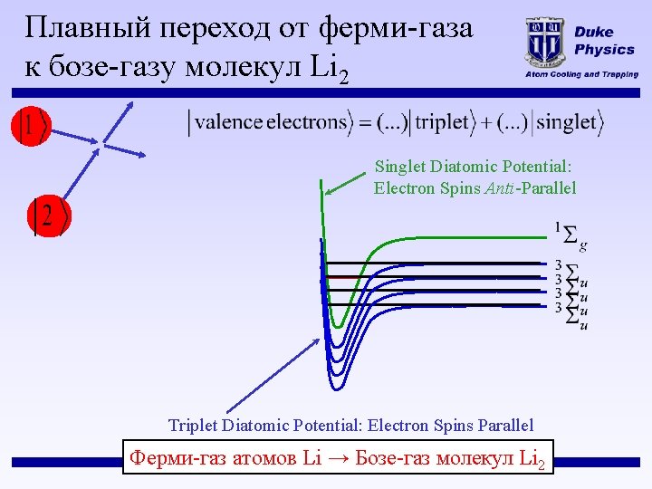 Плавный переход от ферми-газа к бозе-газу молекул Li 2 Singlet Diatomic Potential: Electron Spins