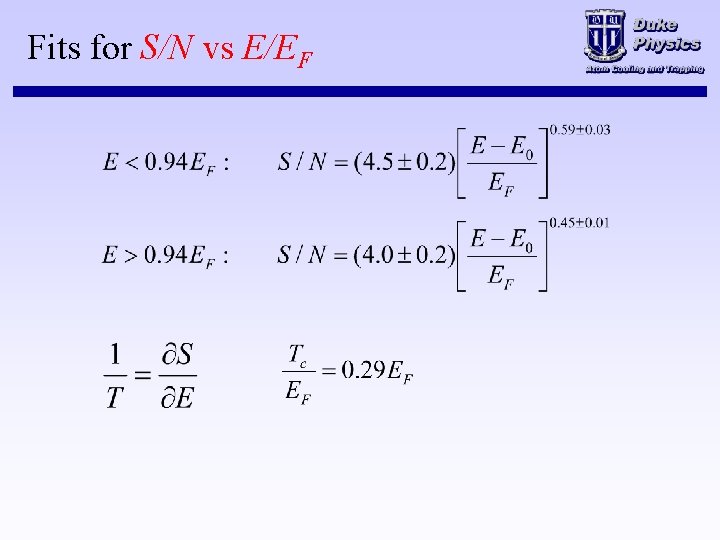 Fits for S/N vs E/EF 