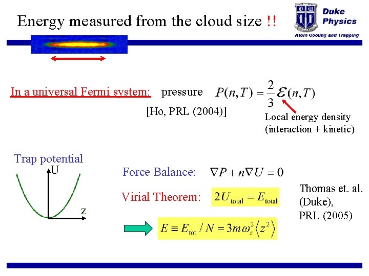 Energy measured from the cloud size !! In a universal Fermi system: pressure [Ho,