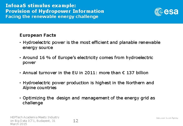 Infoaa. S stimulus example: Provision of Hydropower Information Facing the renewable energy challenge European