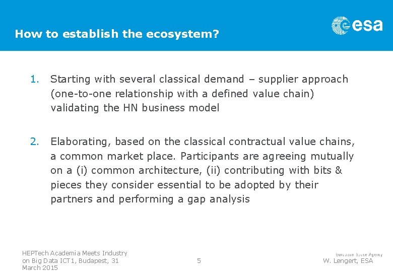 How to establish the ecosystem? 1. Starting with several classical demand – supplier approach