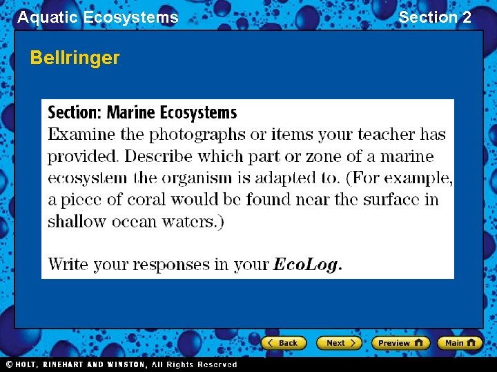 Aquatic Ecosystems Bellringer Section 2 
