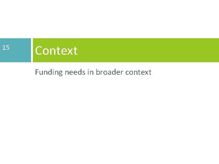 15 Context Funding needs in broader context 