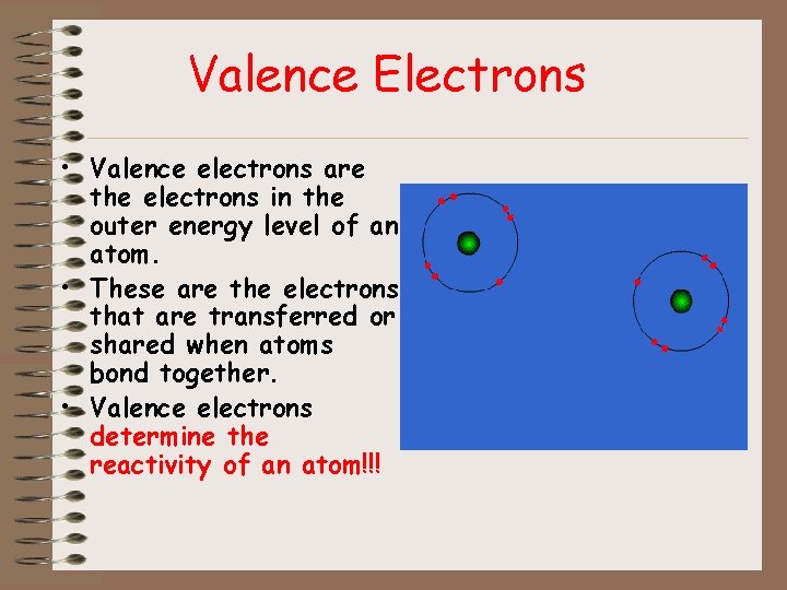 Valence Electrons • Valence electrons are the electrons in the outer energy level of