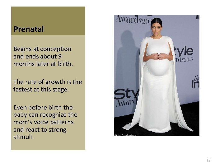 Prenatal Begins at conception and ends about 9 months later at birth. The rate