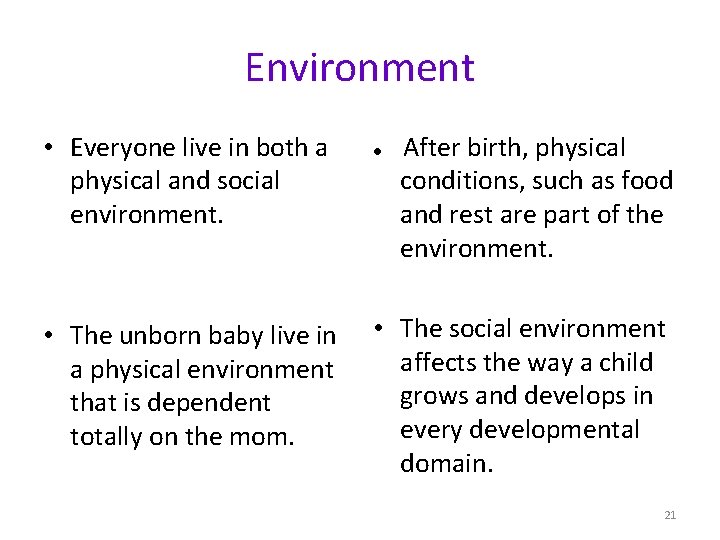 Environment • Everyone live in both a physical and social environment. • The unborn