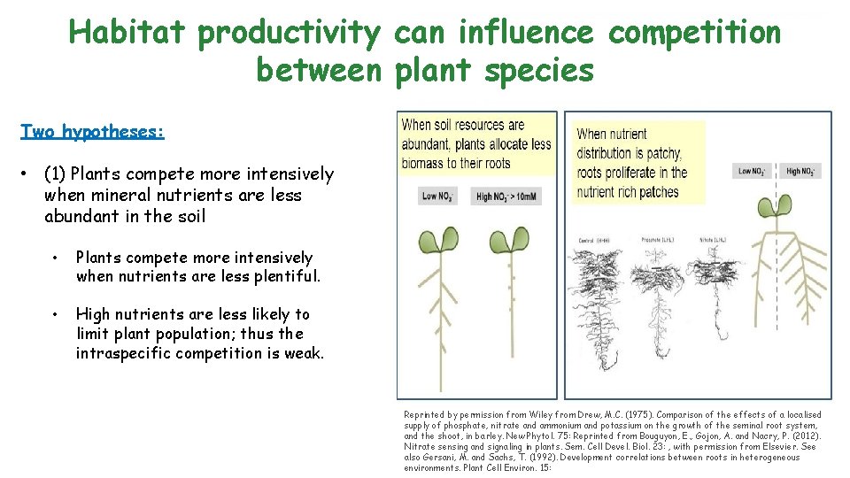 Habitat productivity can influence competition between plant species Two hypotheses: • (1) Plants compete