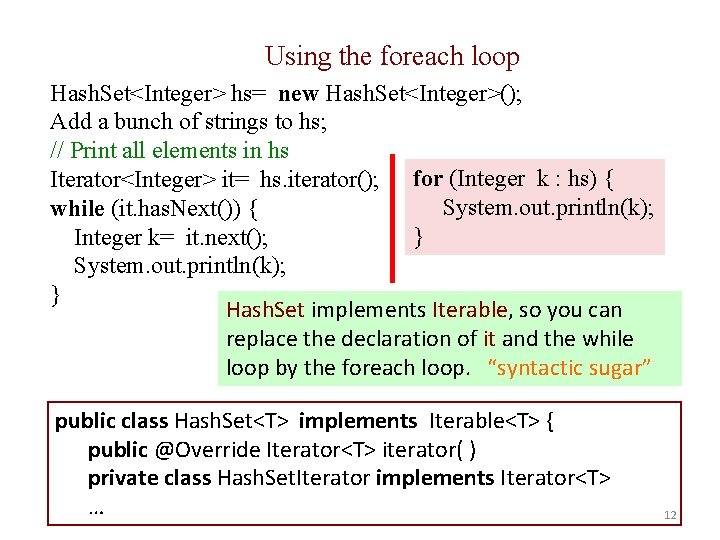 Using the foreach loop Hash. Set<Integer> hs= new Hash. Set<Integer>(); Add a bunch of