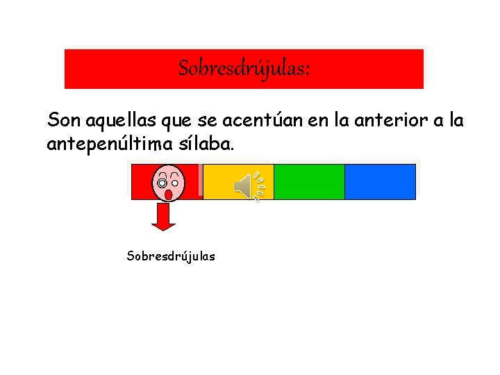 Sobresdrújulas: Son aquellas que se acentúan en la anterior a la antepenúltima sílaba. Sobresdrújulas