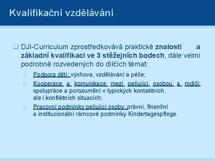 Kvalifikační vzdělávání q DJI Curriculum zprostředkovává praktické znalosti a základní kvalifikaci ve 3 stěžejních