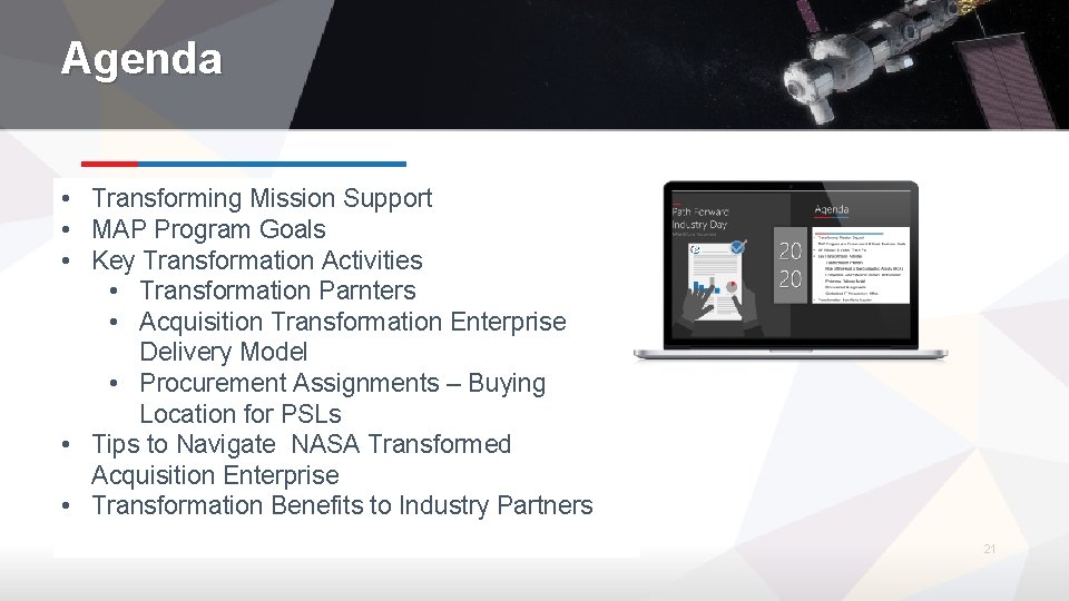 Agenda • Transforming Mission Support • MAP Program Goals • Key Transformation Activities •