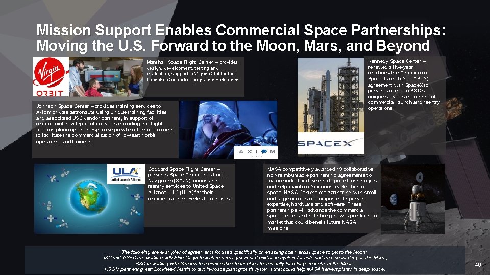 Mission Support Enables Commercial Space Partnerships: Moving the U. S. Forward to the Moon,