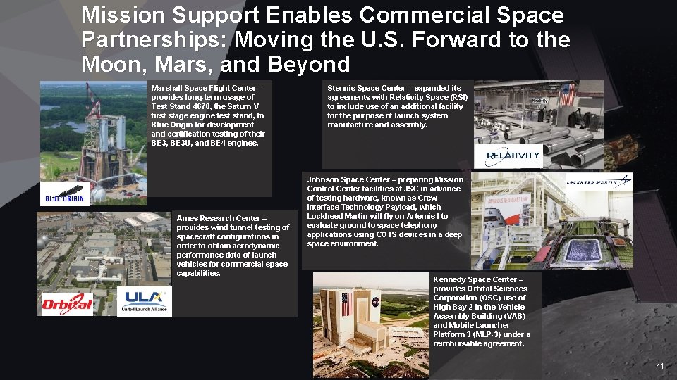 Mission Support Enables Commercial Space Partnerships: Moving the U. S. Forward to the Moon,