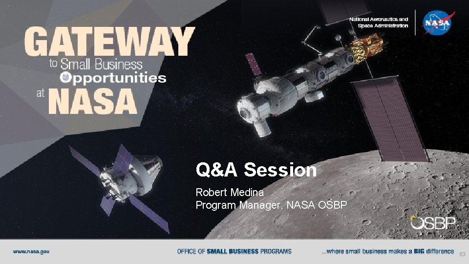 Q&A Session Robert Medina Program Manager, NASA OSBP 53 
