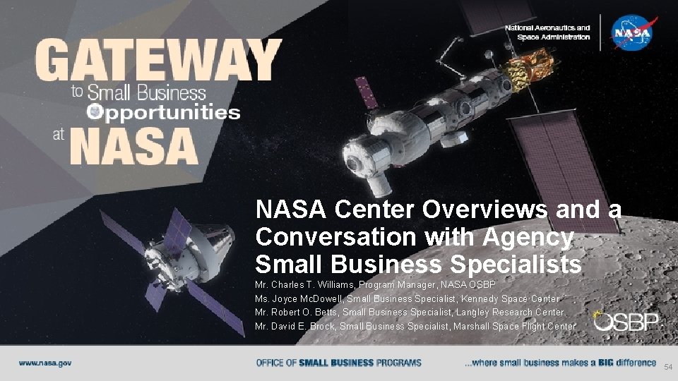 NASA Center Overviews and a Conversation with Agency Small Business Specialists Mr. Charles T.