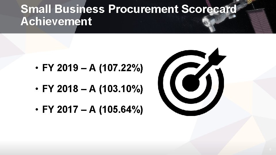 Small Business Procurement Scorecard Achievement • FY 2019 – A (107. 22%) • FY