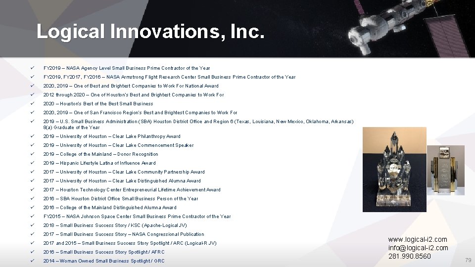 Logical Innovations, Inc. FY 2019 – NASA Agency Level Small Business Prime Contractor of