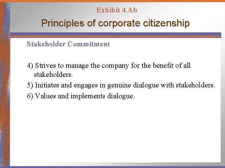 Exhibit 4. Ab Principles of corporate citizenship Stakeholder Commitment 4) Strives to manage the