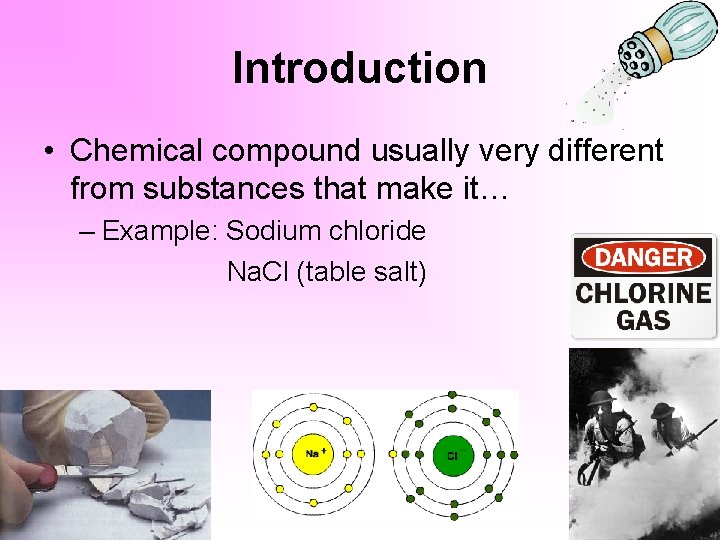Introduction • Chemical compound usually very different from substances that make it… – Example: