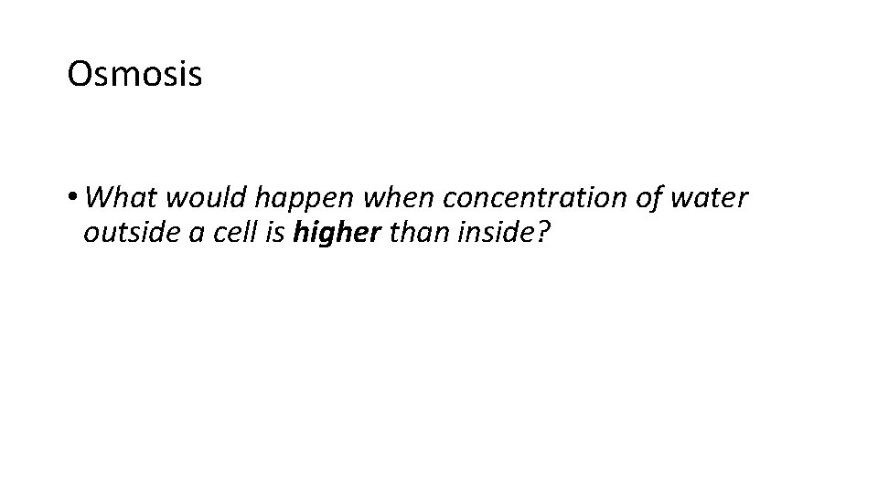 Osmosis • What would happen when concentration of water outside a cell is higher