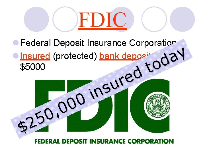 FDIC l Federal Deposit Insurance Corporation l Insured (protected) bank deposits up to $5000