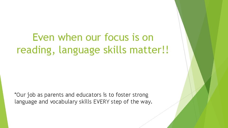 Even when our focus is on reading, language skills matter!! *Our job as parents