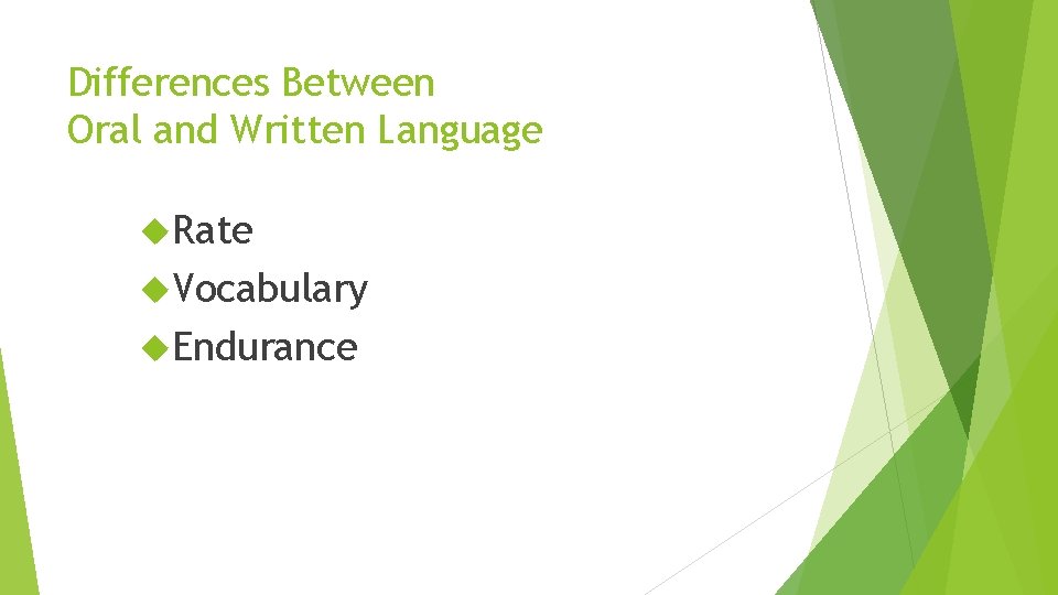 Differences Between Oral and Written Language Rate Vocabulary Endurance 