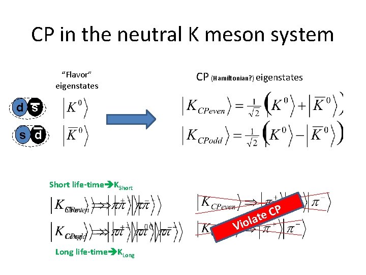 CP in the neutral K meson system “Flavor” eigenstates CP (Hamiltonian? ) eigenstates d