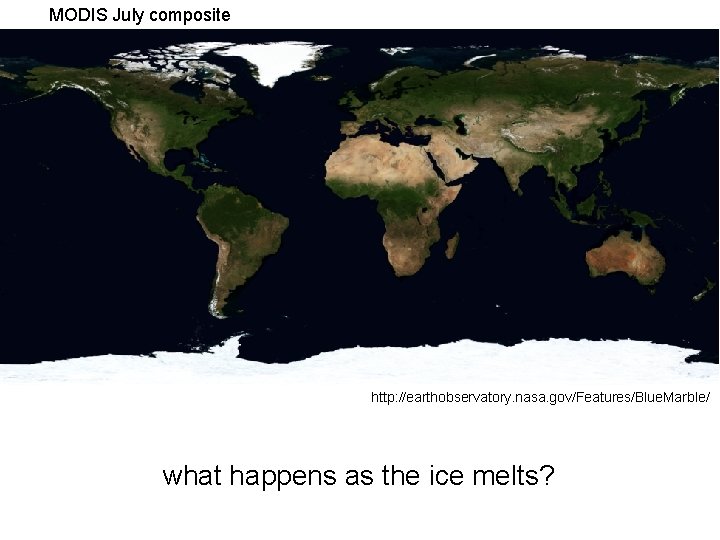 MODIS July composite http: //earthobservatory. nasa. gov/Features/Blue. Marble/ what happens as the ice melts?