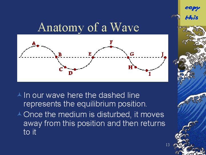 Anatomy of a Wave © In our wave here the dashed line represents the