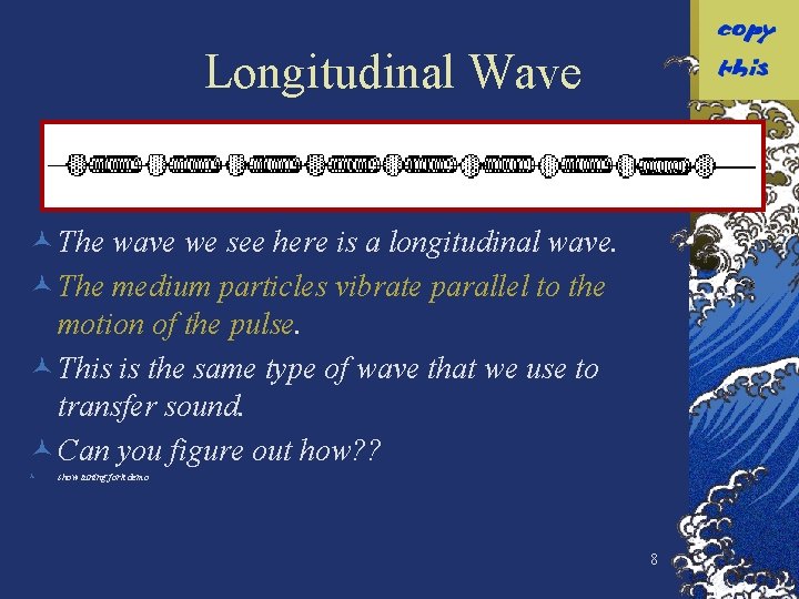 Longitudinal Wave © The wave we see here is a longitudinal wave. © The