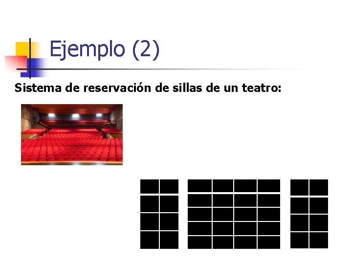 Ejemplo (2) Sistema de reservación de sillas de un teatro: 