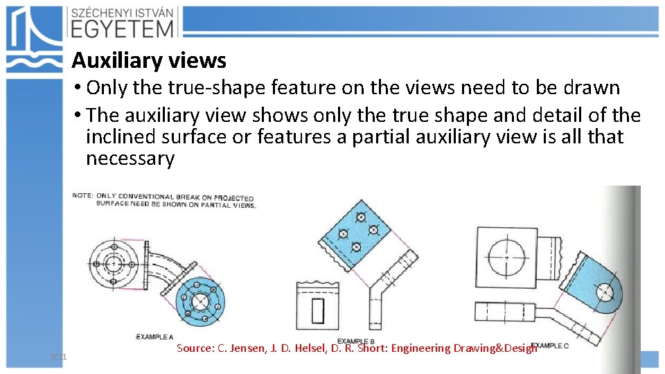 Auxiliary views • Only the true-shape feature on the views need to be drawn