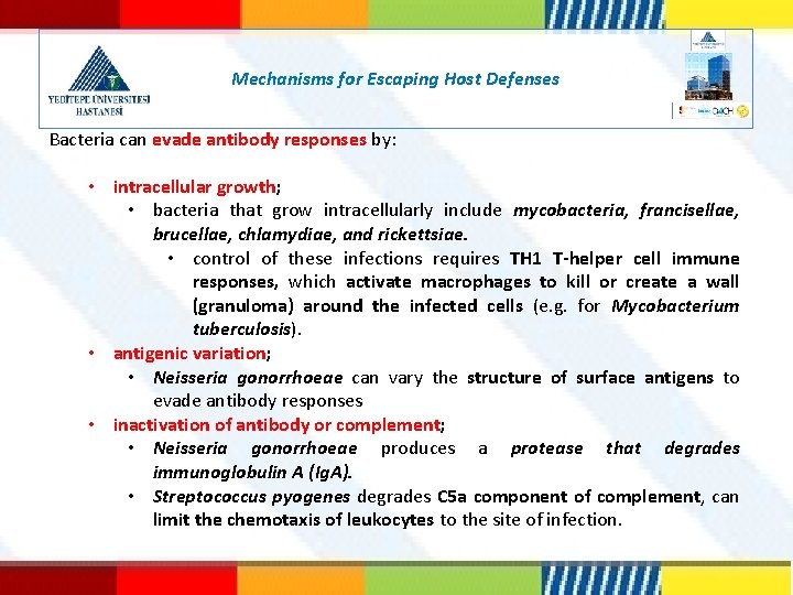 Mechanisms for Escaping Host Defenses Bacteria can evade antibody responses by: • intracellular growth;