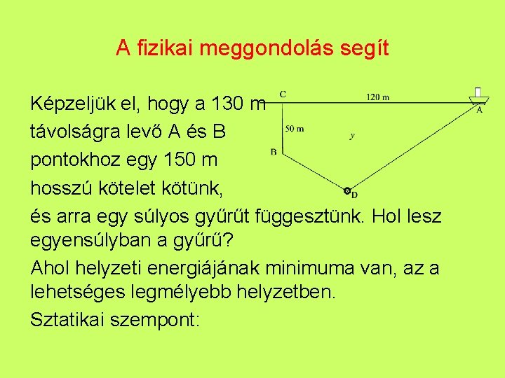 A fizikai meggondolás segít Képzeljük el, hogy a 130 m távolságra levő A és