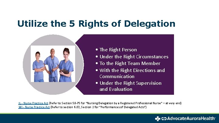 Utilize the 5 Rights of Delegation • The Right Person • Under the Right