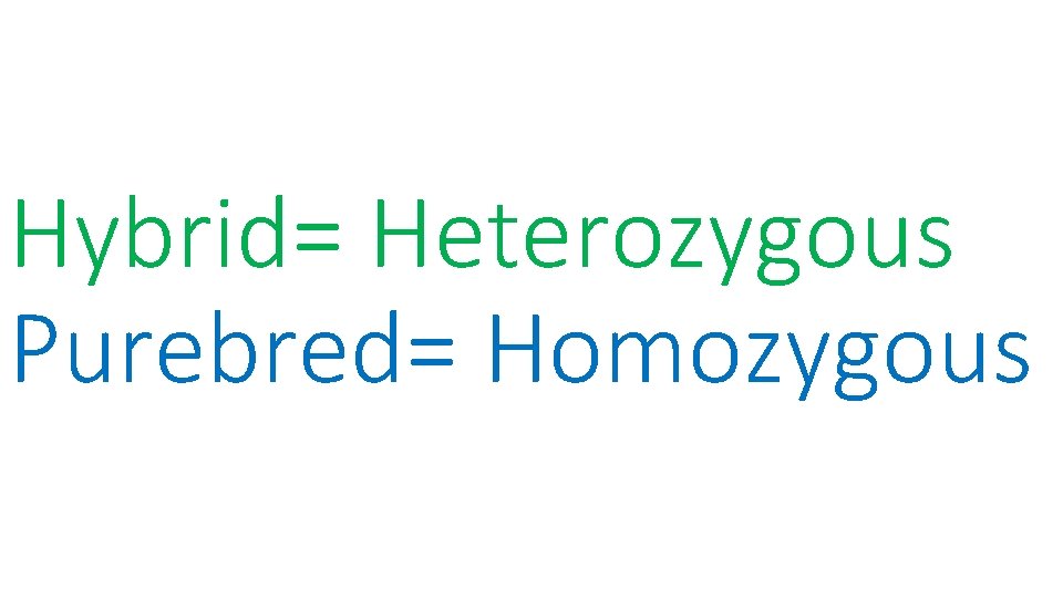 Hybrid= Heterozygous Purebred= Homozygous 