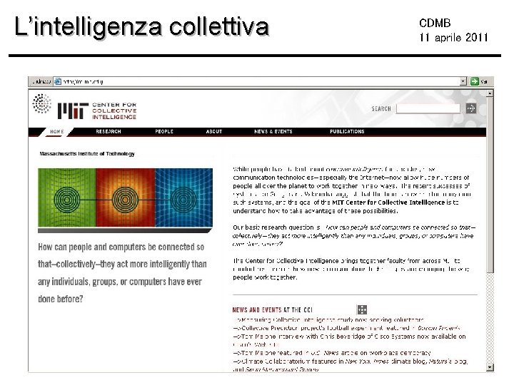 L’intelligenza collettiva CDMB 11 aprile 2011 